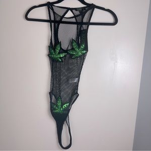 Club Exx X Dolls Kill Black‎ Let's Get Lit Fishnet Thong Sequins Bodysuit NWT S